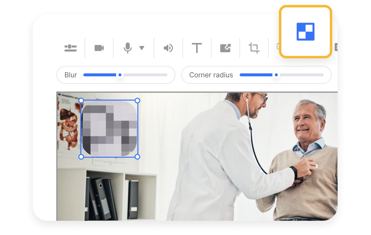 Doctor blurring patient faces and charts using Visla’s healthcare video blur tool to ensure privacy compliance